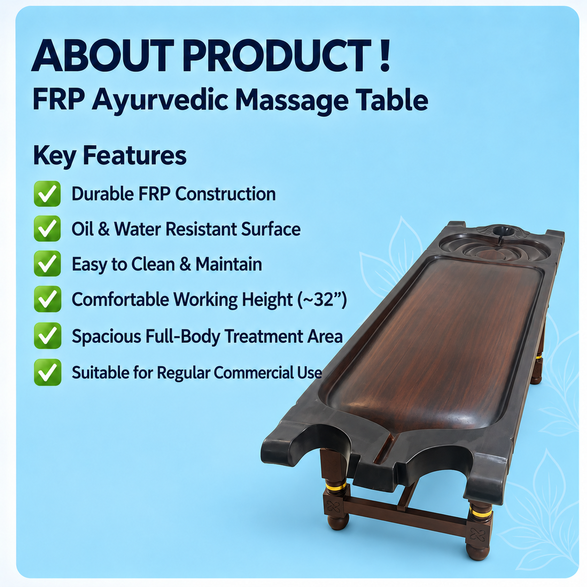 FRP Ayurvedic Abhyanga, Shirodhara & Panchakarma Massage Table