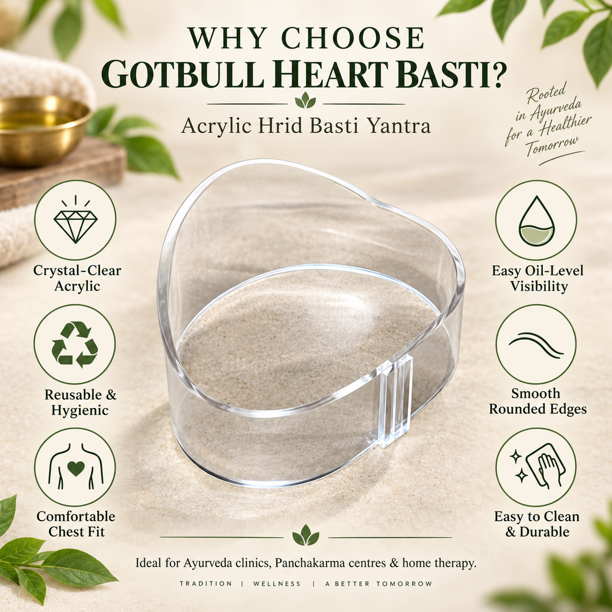 Acrylic Hrid Basti Yantra for Ayurvedic Heart & Chest Oil Therapy