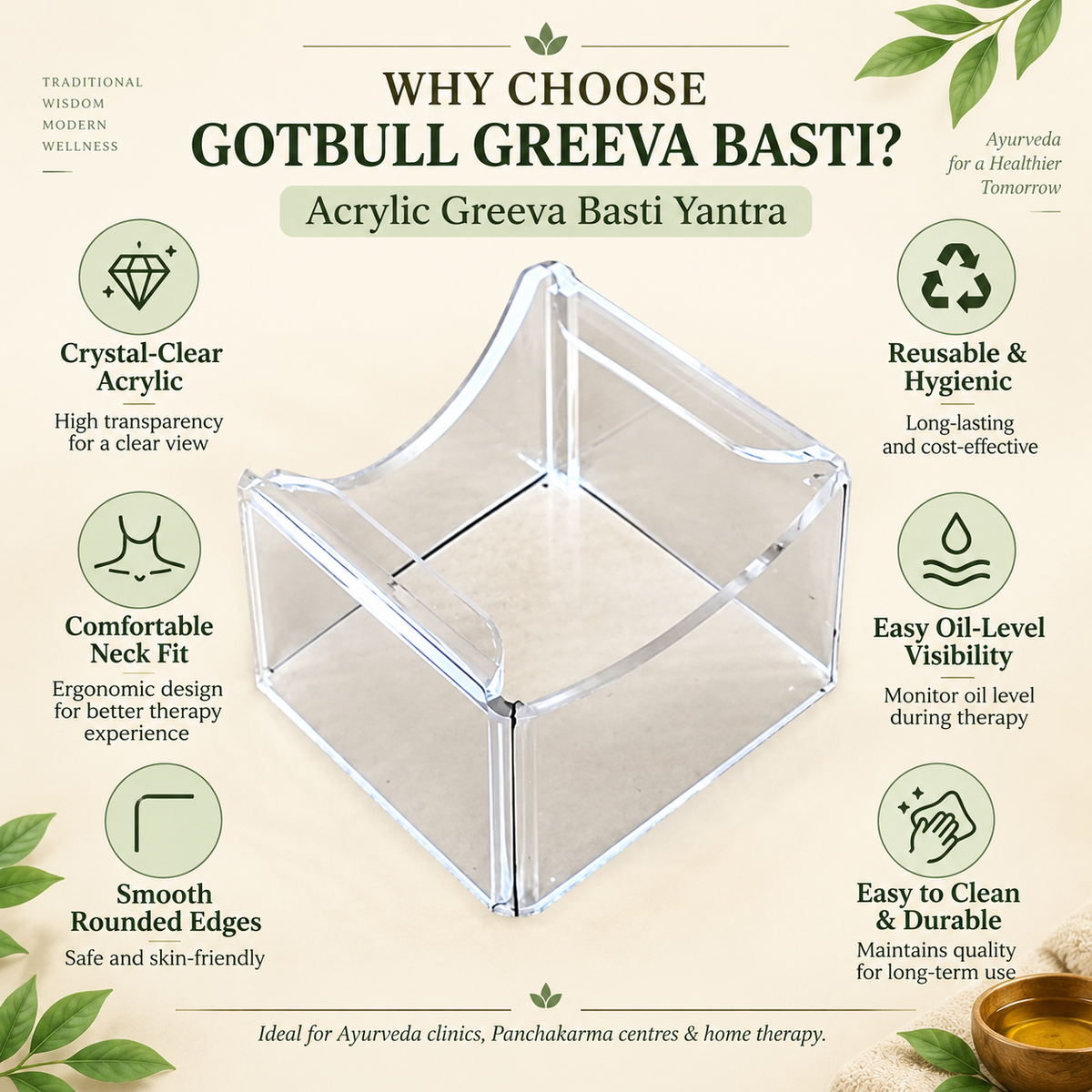 Acrylic Greeva Basti Yantra for Ayurvedic Neck & Cervical Therapy
