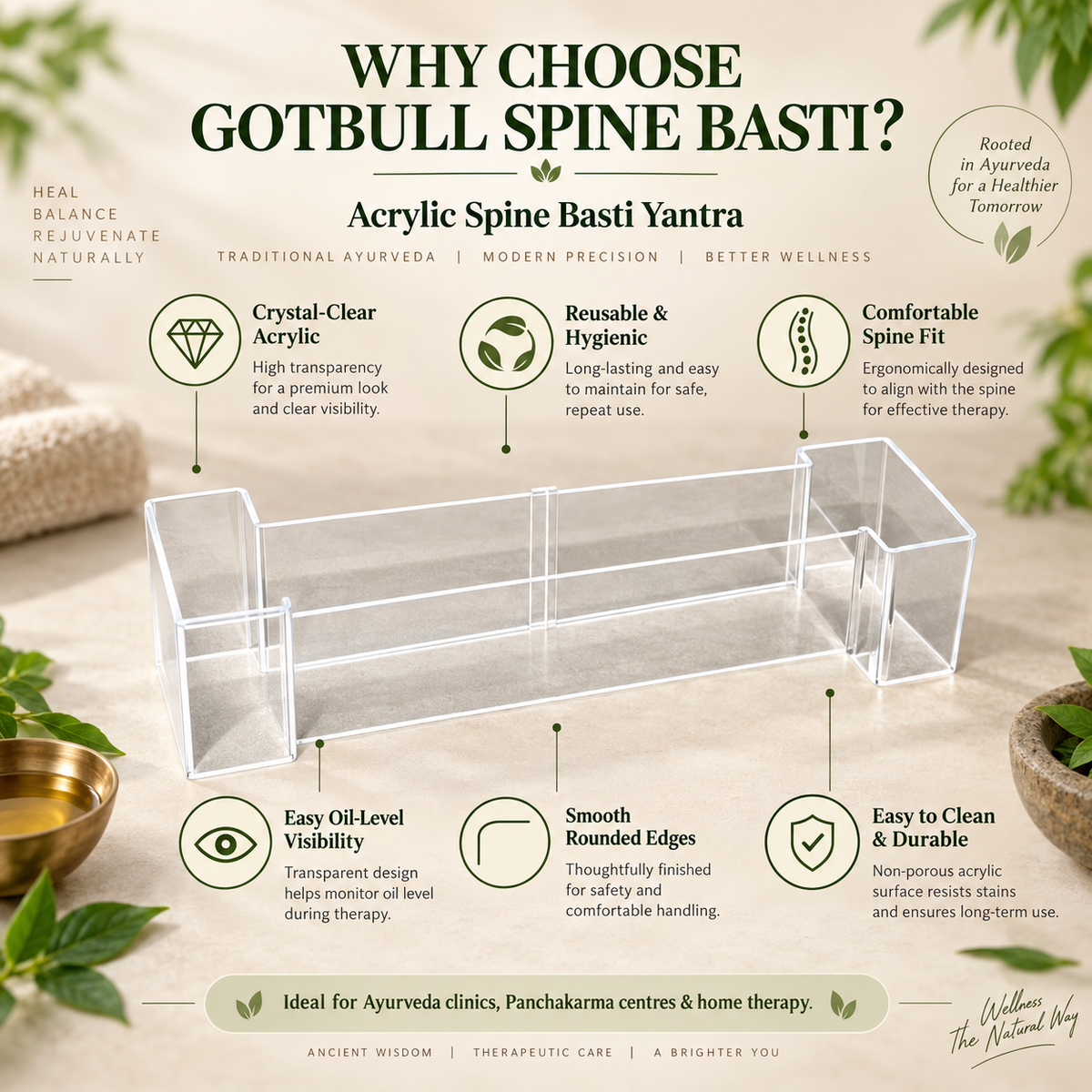 Acrylic Spine Basti Yantra for Ayurvedic Back & Spinal Oil Therapy