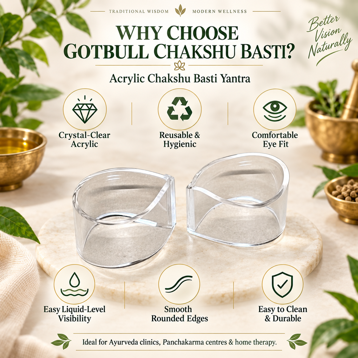 Acrylic Chakshu Basti Yantra for Ayurvedic Eye Therapy
